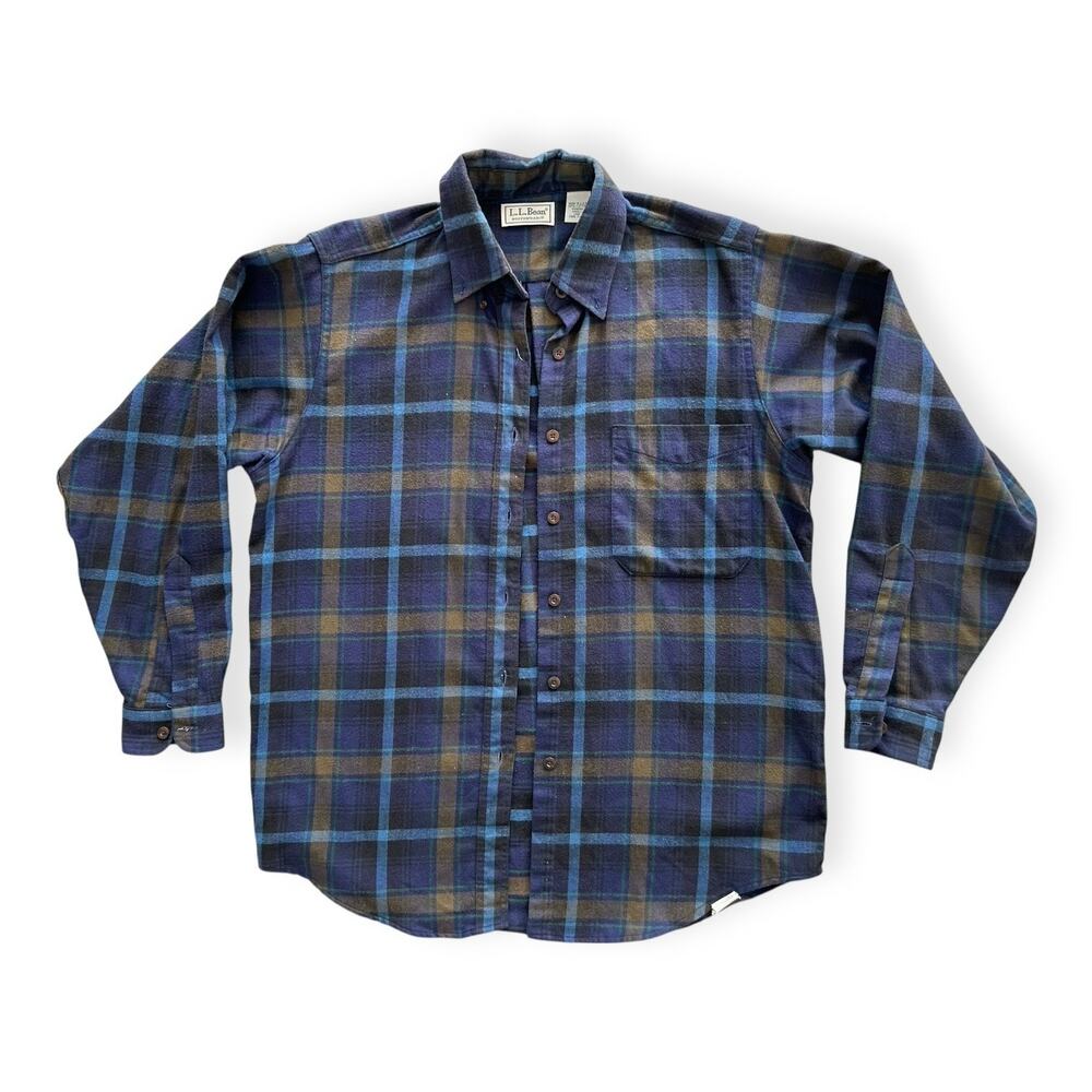 Vintage L.L. Bean Blue and Brown Plaid Button Down Shirt